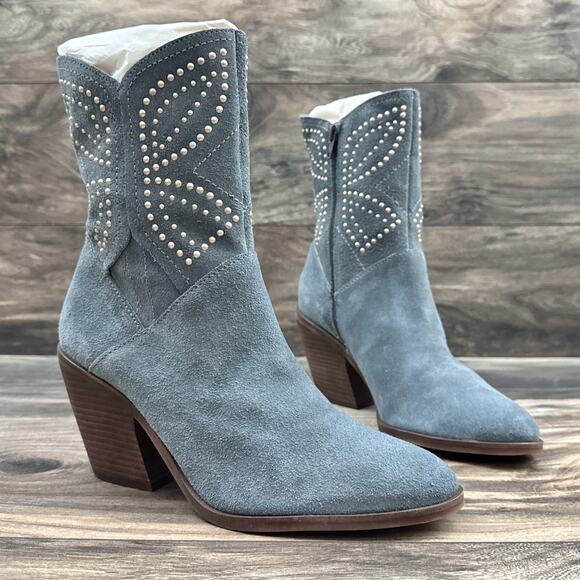 NWOB Lucky Brand Lakelon 8M Suede Cowboy Western Boots Castle Rock Metallic Bead - Picture 5 of 12